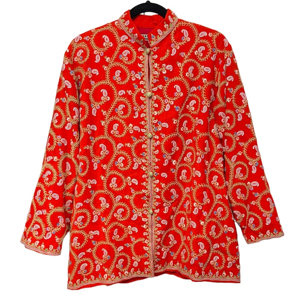 Vintage Roberta Freymann Red Long Sleeve Paisley Embroidered Jacket Size M